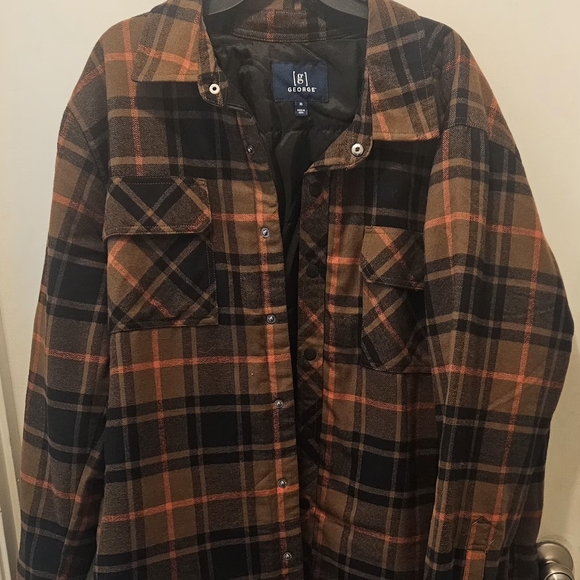 George Other - George Plaid Flannel Shirt Jacket With Lining And Snap Closure Size XL